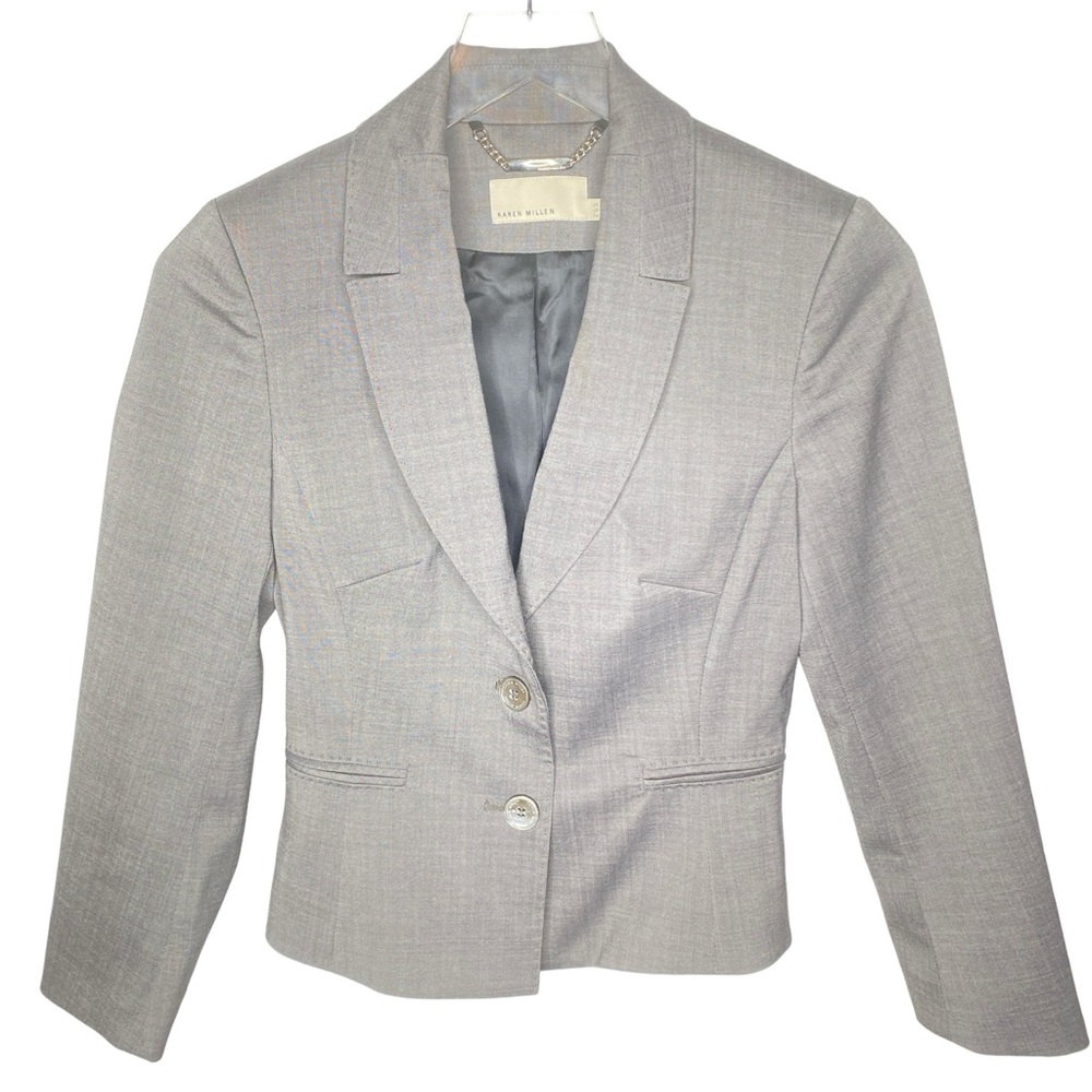 Karen Millen grey single breasted 2 pocket fitted blazer US size 4